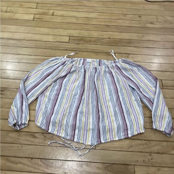 GAP Linen OTS Over The Shoulder Multi Stripe Womens S Retro 90s Coastal Casual S - Picture 10 of 12